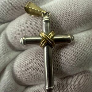LARGE White and Yellow Gold 14k Cross
